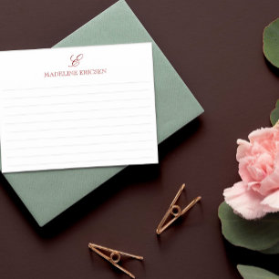 Marsala & White Monogram Lined Card