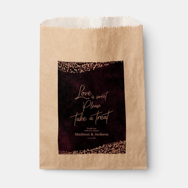 Marsala Wine & Rose Gold Wedding Love is Sweet Favour Bag (Front)