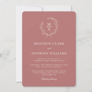 Marsala Wine Simple Elegant Monogram Invitation