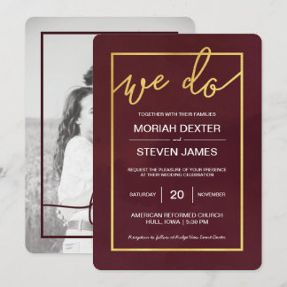 Marsala, Wine Wedding Invitation with Photo