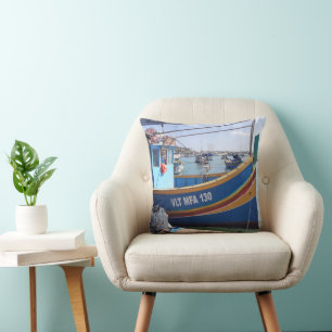 Marsaxlokk Fishing Boats Malta Throw Pillow