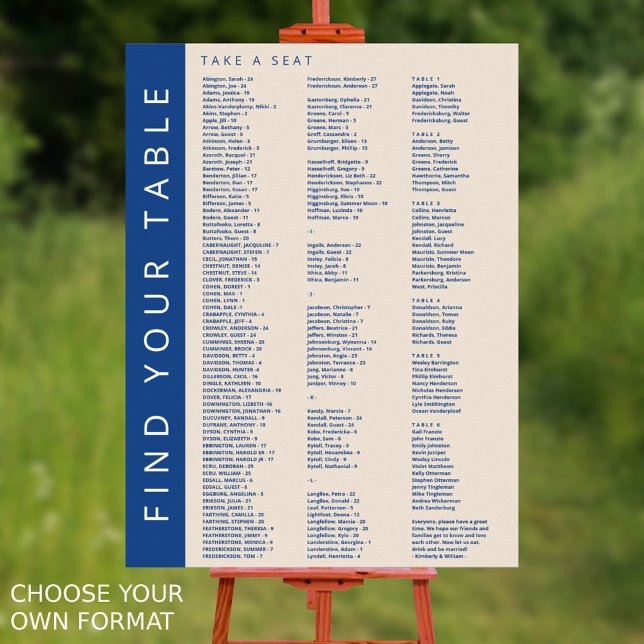 Marseille Bleu 210 Guests Wedding Seating Chart (Marseille Bleu Modern Wedding Seating Chart Alphabetical Up To 210 Guests Pick Your Own Format)