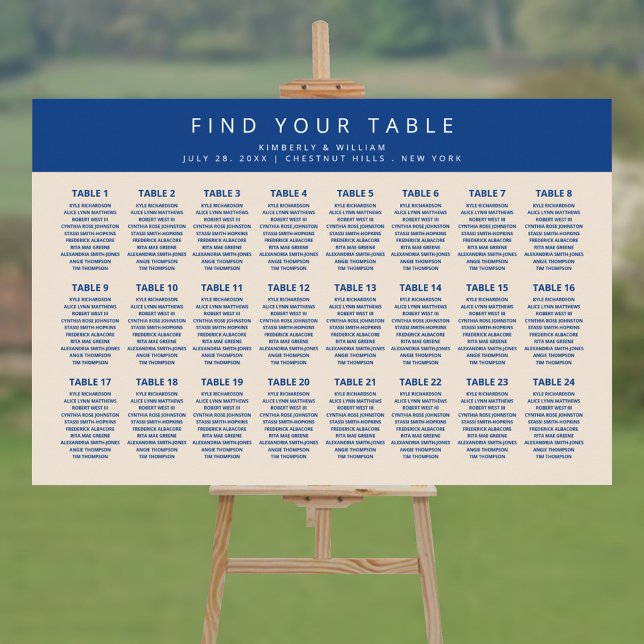 Marseille Bleu 24 Table Chic Wedding Seating Chart (Marseille Bleu Modern Wedding Seating Chart for 24 tables / 240 guests)