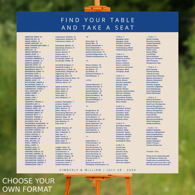 Marseille Bleu 300 Guests Wedding Seating Chart (Marseille Bleu Modern Wedding Seating Chart Alphabetical For Up To 300 Guests Choose Your Own Format)
