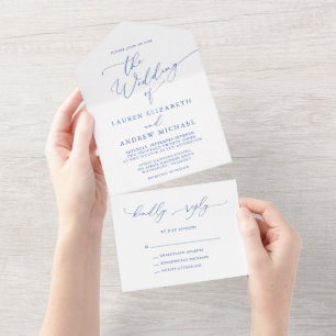 Marseille Bleu and White Minimalist Wedding All In One Invitation