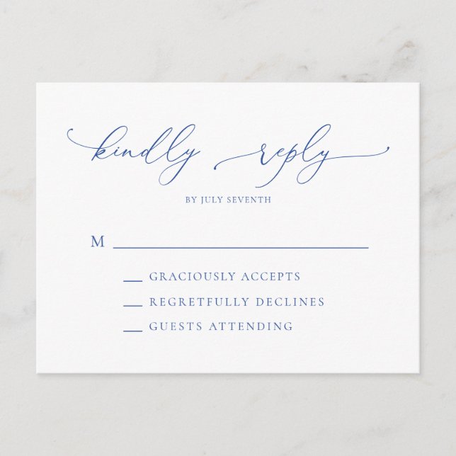 Marseille Bleu and White Minimalist Wedding RSVP Postcard (Front)