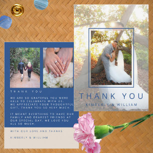 Marseille Bleu Chic 3 Photo Minimalist Wedding Thank You Card