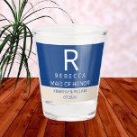 Marseille Bleu Chic Wedding Monogram Favours Shot Glass<br><div class="desc">Customize these chic Marseille Bleu shot glasses as personalized bridal party gifts and/or fun favours for all of your wedding guests. Designed in navy blue paired with creamy ecru, these wedding shot glasses are easy to customize so you can create unique wedding favours. To create one of a kind shot...</div>