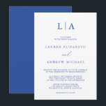 Marseille Bleu Monogram Simple Minimalist Wedding Invitation<br><div class="desc">Beautiful,  elegant and simple,  marseille bleu and white minimalist wedding invitation. Fully customizable with monogram/initials,  names,  dates,  location and colours to match your wedding theme.</div>