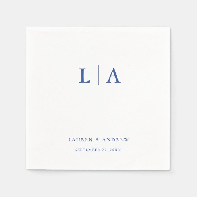 Marseille Bleu Monogram Simple Minimalist Wedding Napkin (Front)
