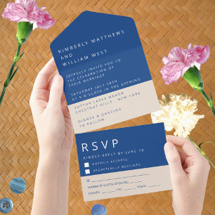 Marseille Bleu Simple Modern Wedding RSVP All In One Invitation