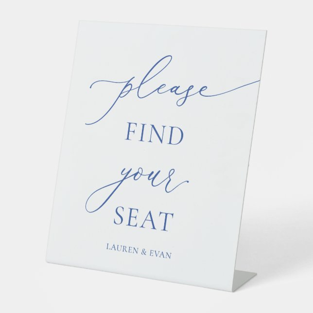 Marseille Bleu & White Minimalist Find your Seat 1 Pedestal Sign (Front)