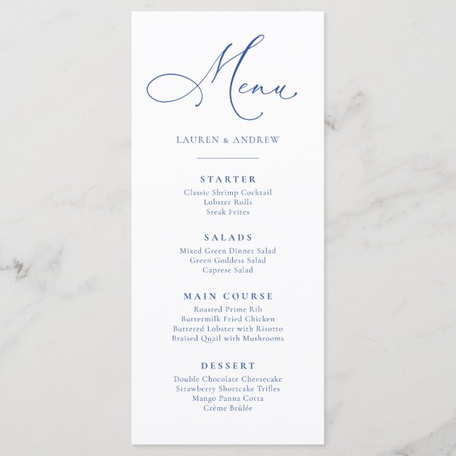 Marseille Bleu & White Minimalist Simple Flat Menu (Front)