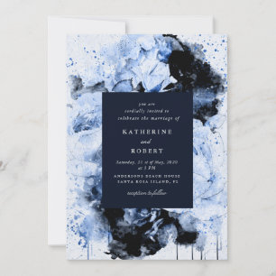 Marseille Blue Abstract Floral Wedding Invitation