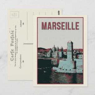 Marseille Cathedral and port illustration France Postcard