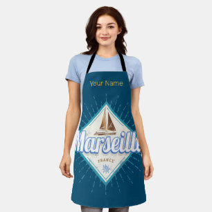 Marseille city France retro sailing ship vintage Apron