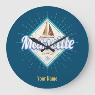 Marseille city France retro sailing ship vintage Large Clock