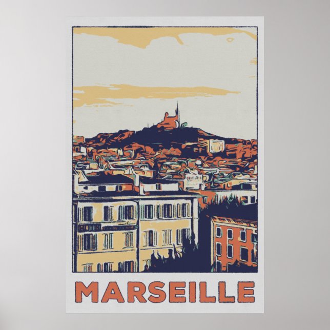 Marseille city view illustration France Poster (Front)