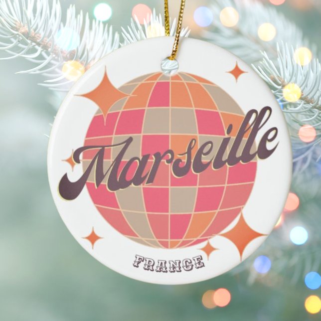Marseille France City fashion pink disco ball  Ceramic Ornament (Creator Uploaded)