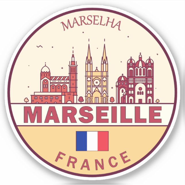 Marseille France City Skyline Emblem (Front)