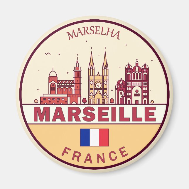 Marseille France City Skyline Emblem Magnet (Front)
