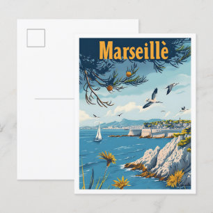 Marseille France Vintage Art Travel Illustration Postcard