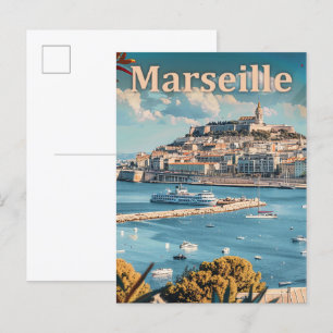 Marseille France Vintage Retro Travel Illustration Postcard