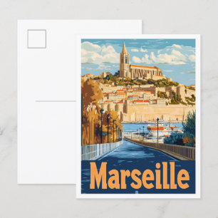 Marseille France Vintage Travel Illustration Postcard