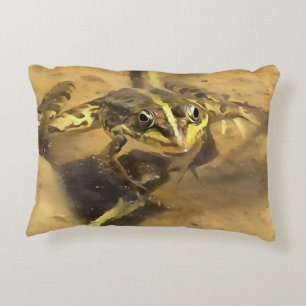 Marsh Frog Immersed In River Water Painting Accent Pillow