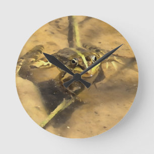 Marsh Frog Immersed In River Water Painting Round Clock