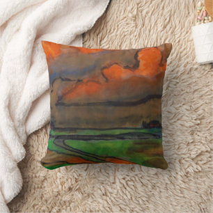 Marsh Landscape Under Red Clouds   Emil Nolde   Throw Pillow