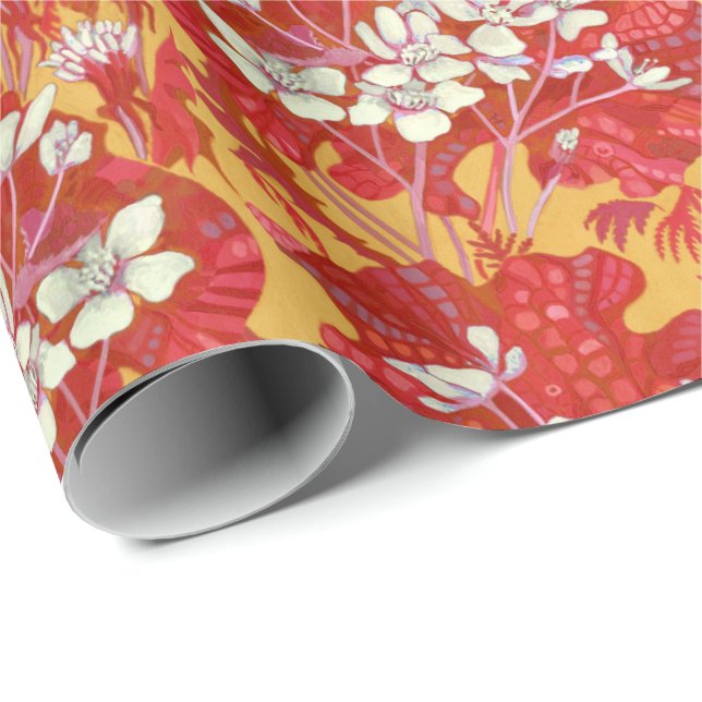 Marsh Marigold Wildflowers Buttercup Flowers Red Wrapping Paper (Roll Corner)