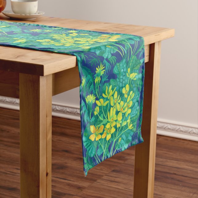 Marsh Marigold Wildflowers Yellow Flowers Pattern Long Table Runner (In Situ)