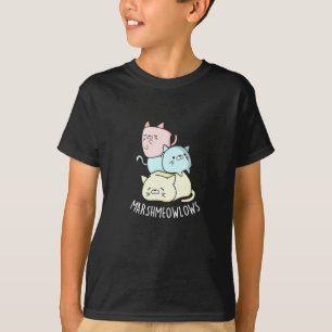 Marsh-meow-lows Funny Cat Marshmallow Pun Dark BG T-Shirt