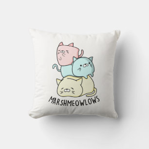 Marsh-meow-lows Funny Cat Marshmallow Pun Throw Pillow