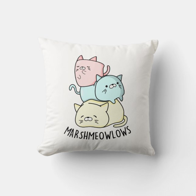 Marsh-meow-lows Funny Cat Marshmallow Pun  Throw Pillow (Front)
