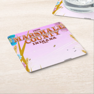 Marshall County '1836' Indiana travel poster. Square Paper Coaster