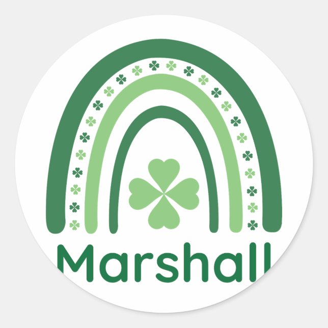 Marshall Name Clover Boho Rainbow Classic Round Sticker (Front)