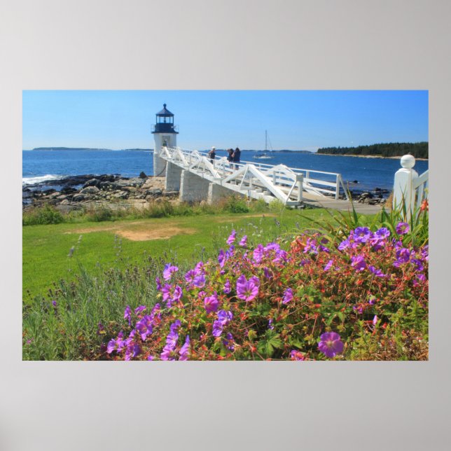 Marshall Point Lighthouse Morning Glory Flowers Poster (Front)