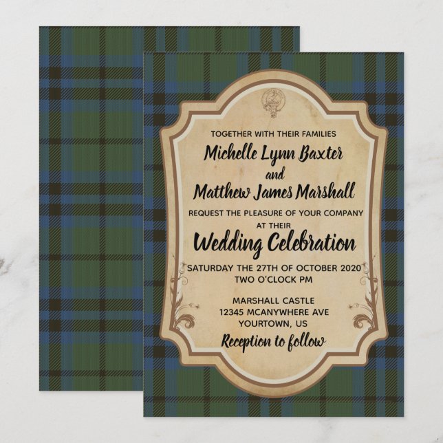 Marshall Tartan Faire-part de mariage an (Devant / Derrière)