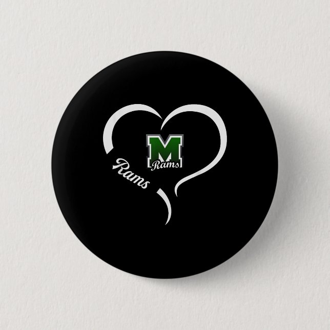 Marshfield Rams Logo Half Heart Slogan Hs  2 Inch Round Button (Front)