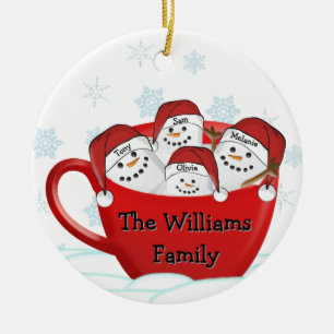 Marshmallow Family With Personalized Names Ceramic Ornament