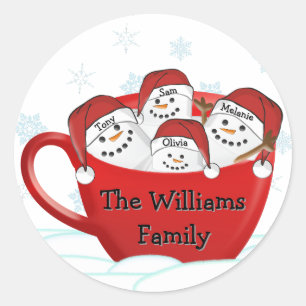 Marshmallow Family With Personalized Names Classic Round Sticker