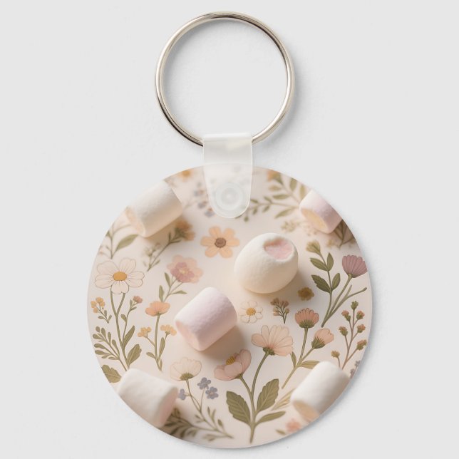 Marshmallow Floral Pastel Pattern Keychain (Front)