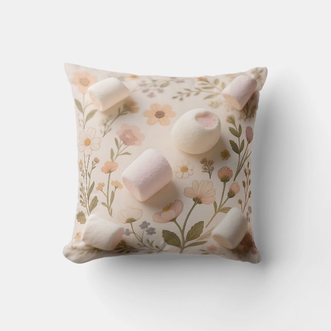 Marshmallow Floral Pastel Pattern Throw Pillow (Front)