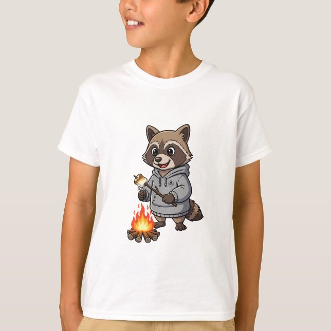 Marshmallow Roasting Raccoon Hoodie Kids T-Shirt (Front)