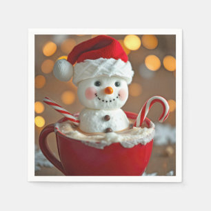 Marshmallow Snowman In Hot Chocolate Napkin
