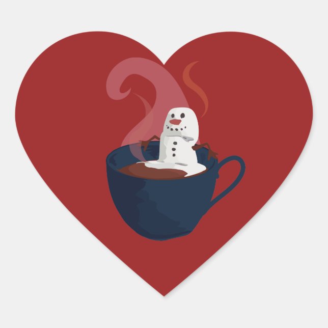 Marshmallow Snowman In Hot Cocoa  Heart Sticker (Front)