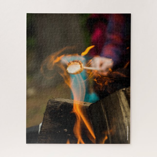 Marshmallow toasting over fire, jigsaw puzzle (Vertical)