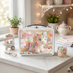 Marshmallow Unicorn and Pastel Candy Dream Metal Lunch Box